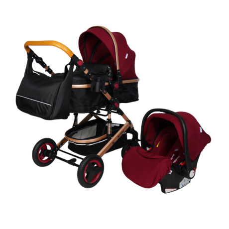 POUSSETTE URBAN TENDANCE RÉVERSIBLE AVEC MAXI COSI ET SAC À LANGER GRENAT   – MON BÉBÉ